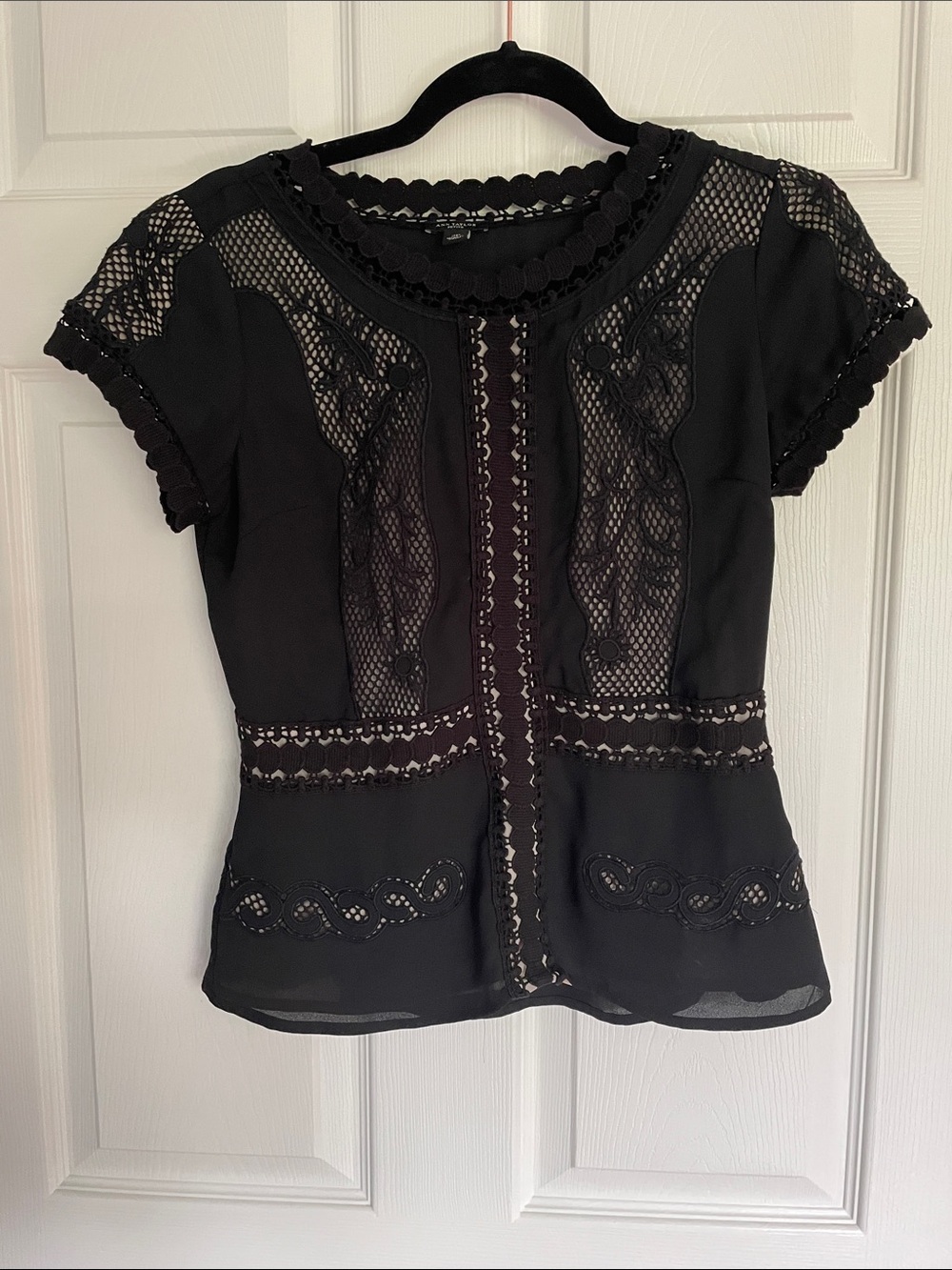 Ann Taylor Black Sheer Short Sleeve Women's Top